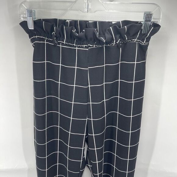 Day & Night paper bag waist Pull On Pants Windowpane Stretch Black White Small - Picture 9 of 9